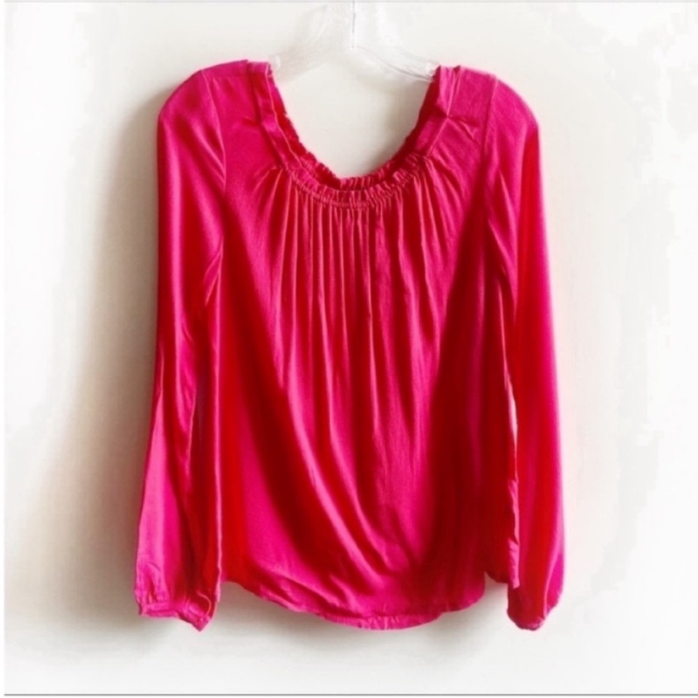 Ella Moss pink red long sleeve top ruching